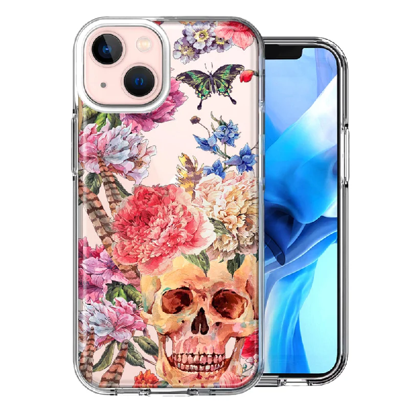 For Apple iPhone 15 Plus Indie Spring Peace Skull Feathers Floral Butterfly Flowers Case Cover