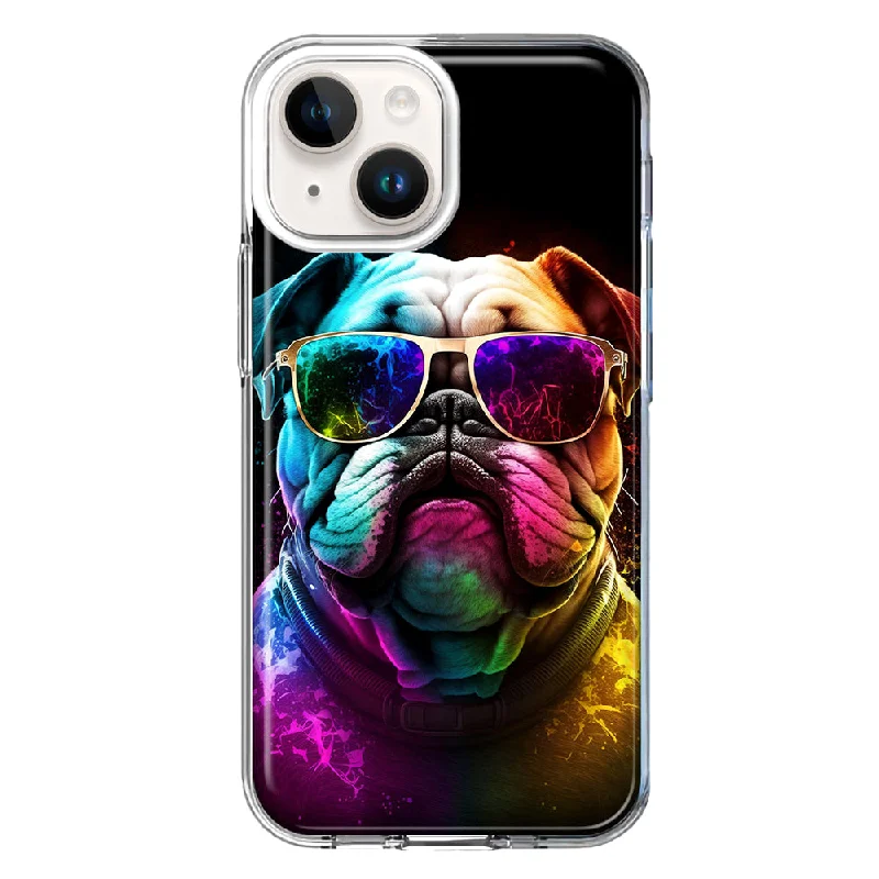 For Apple iPhone 15 Plus Neon Rainbow Glow Bulldog Case Cover