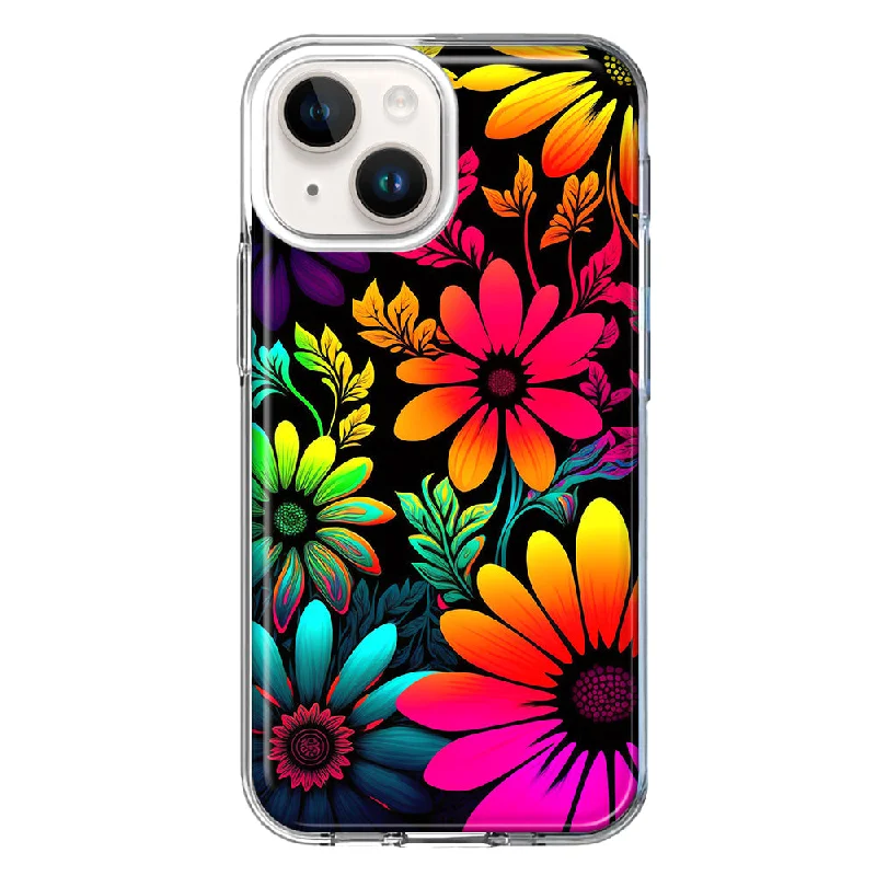 For Apple iPhone 15 Plus Neon Rainbow Glow Colorful Abstract Flowers Floral Case Cover