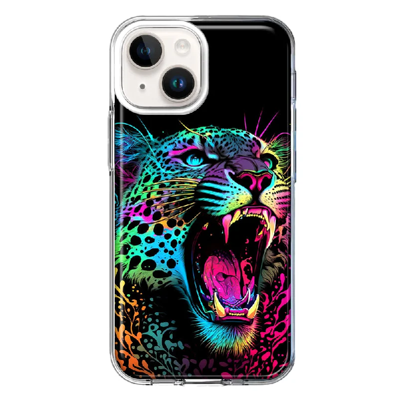 For Apple iPhone 15 Plus Neon Rainbow Glow Colorful Leopard Case Cover