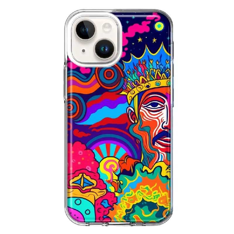 For Apple iPhone 15 Plus Neon Rainbow Psychedelic Indie Hippie Indie King Case Cover