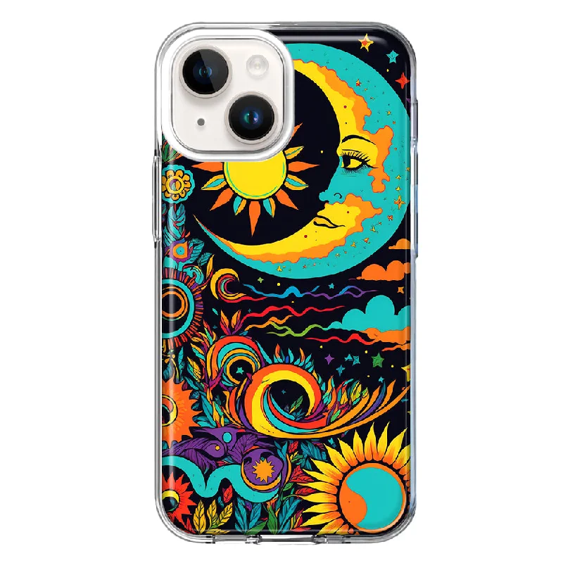 For Apple iPhone 15 Plus Neon Rainbow Psychedelic Indie Hippie Indie Moon Case Cover