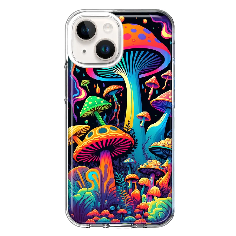 For Apple iPhone 15 Plus Neon Rainbow Psychedelic Indie Hippie Mushrooms Case Cover