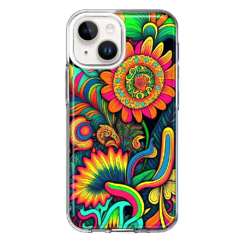 For Apple iPhone 15 Plus Neon Rainbow Psychedelic Indie Hippie Sunflowers Case Cover