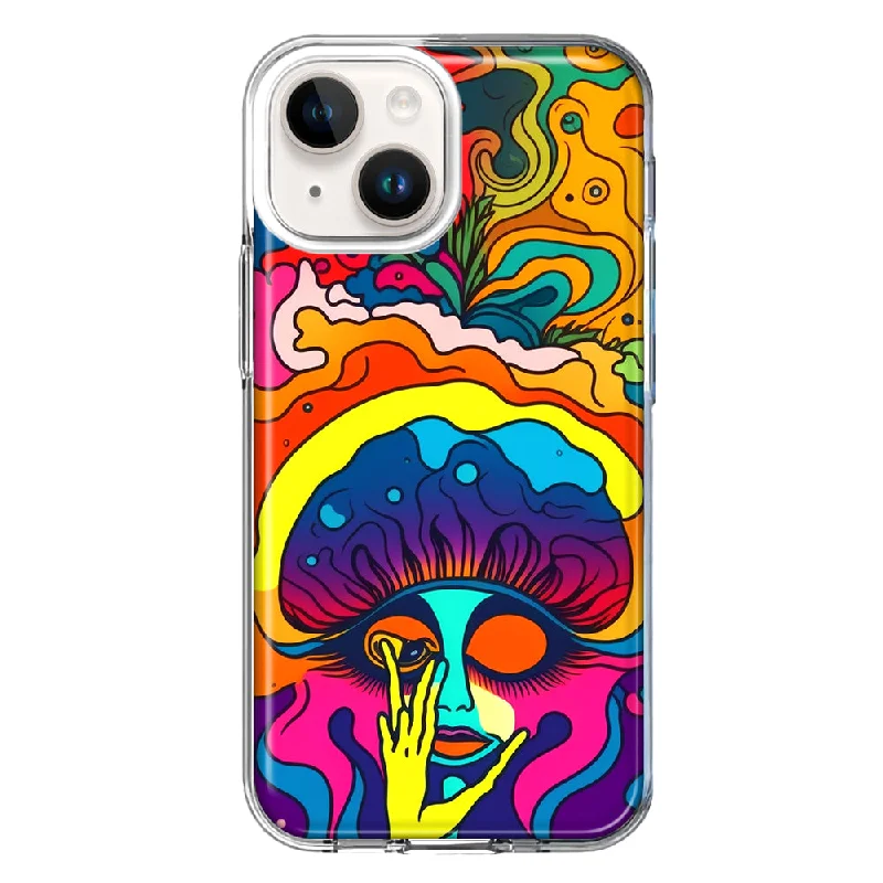 For Apple iPhone 15 Plus Neon Rainbow Psychedelic Trippy Hippie Big Brain Case Cover