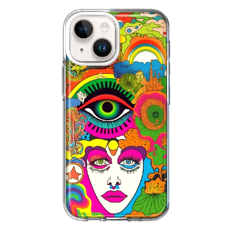 For Apple iPhone 15 Plus Neon Rainbow Psychedelic Trippy Hippie Daydream Case Cover