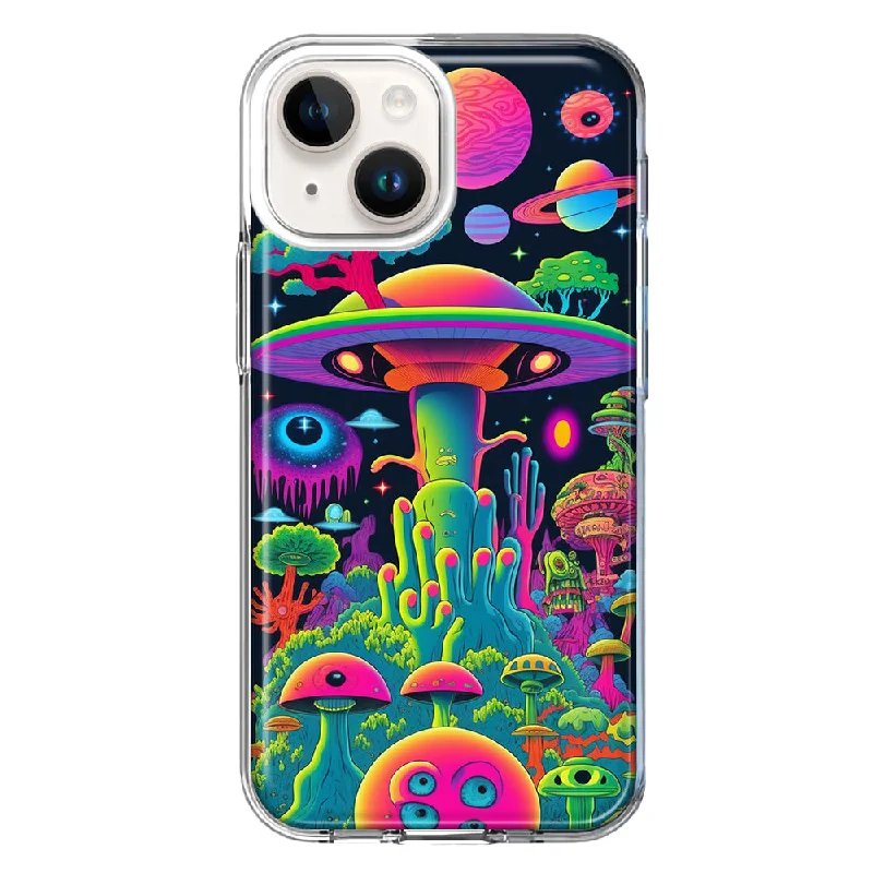 For Apple iPhone 15 Plus Neon Rainbow Psychedelic UFO Alien Planet Case Cover