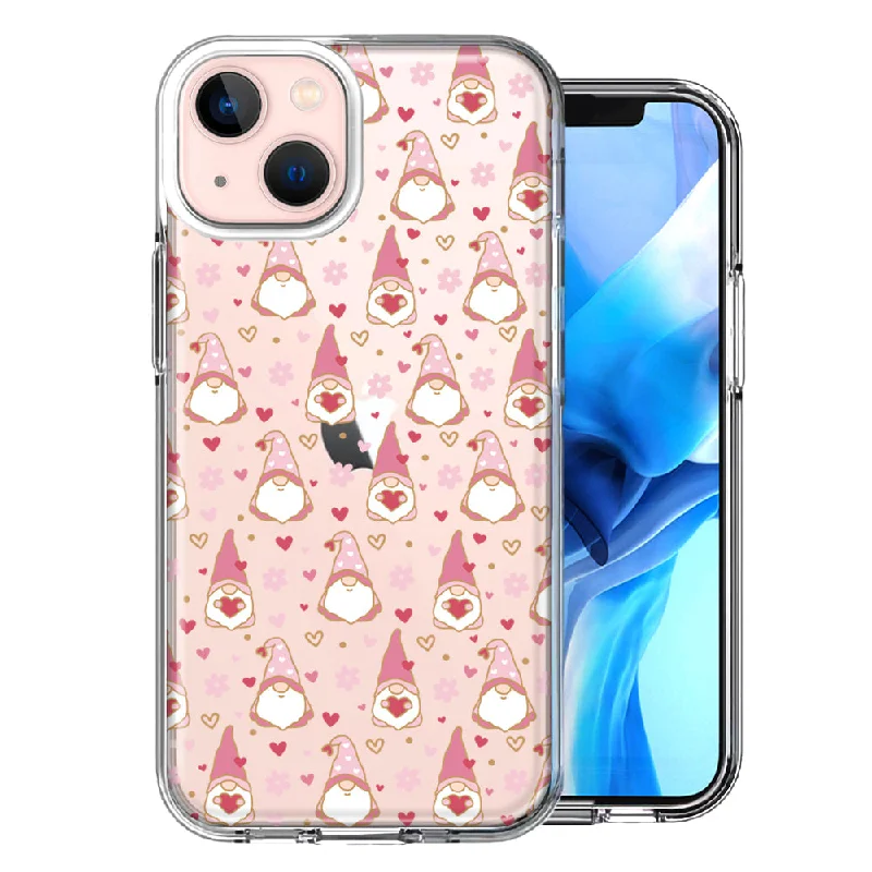 For Apple iPhone 15 Plus Pink Blush Valentines Day Flower Hearts Gnome Characters Cute Case Cover