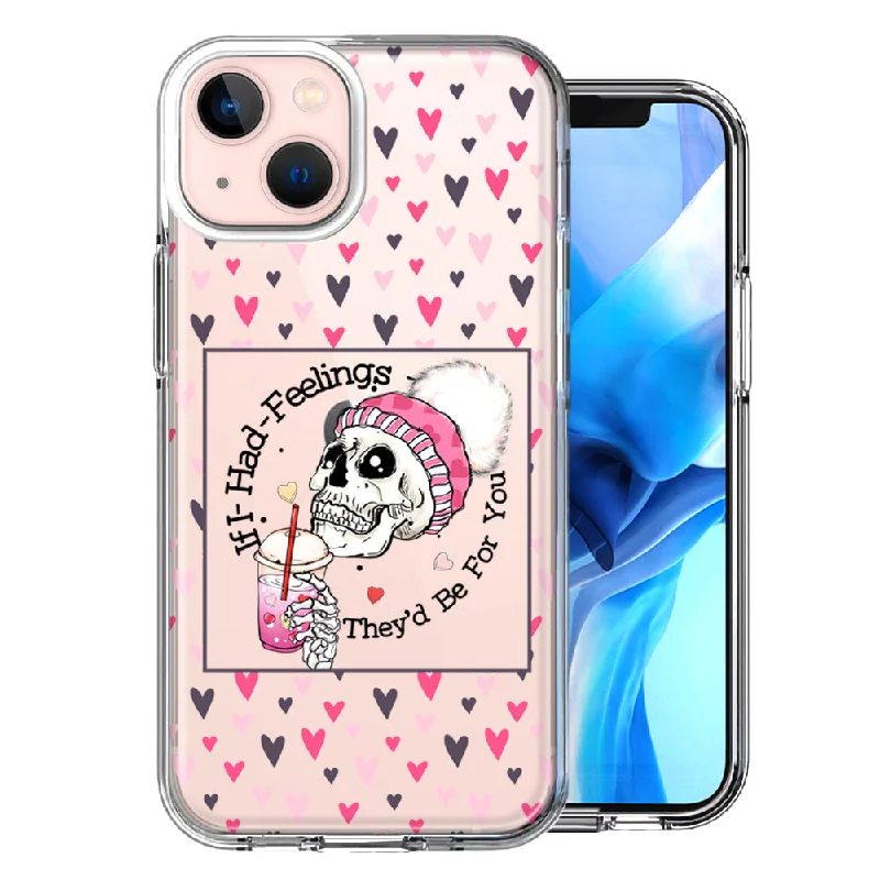 For Apple iPhone 15 Plus Pink Dead Valentine Skull Frap Hearts If I had Feelings They'd Be For You Love Case Cover