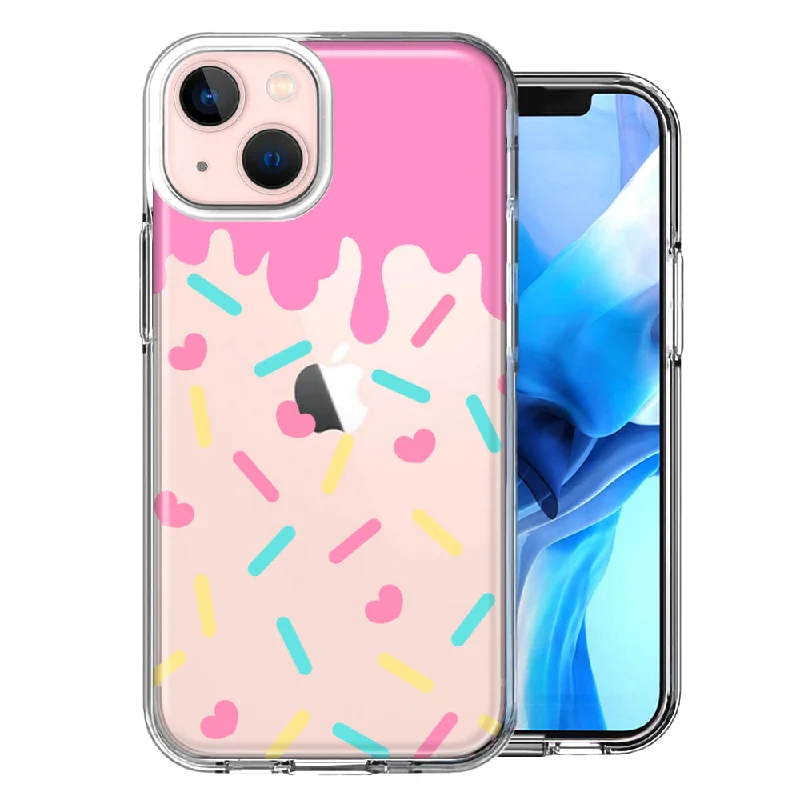 For Apple iPhone 15 Plus Pink Drip Frosting Cute Heart Sprinkles Kawaii Cake Case Cover