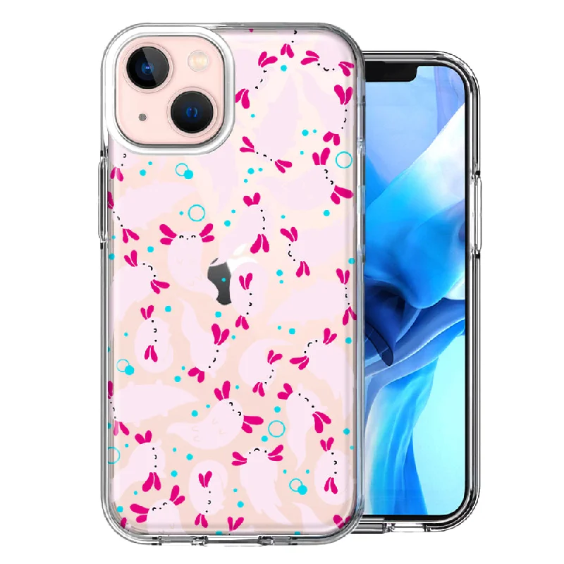 For Apple iPhone 15 Plus Pink Happy Swimming Axolotls Polka Dots Case Cover