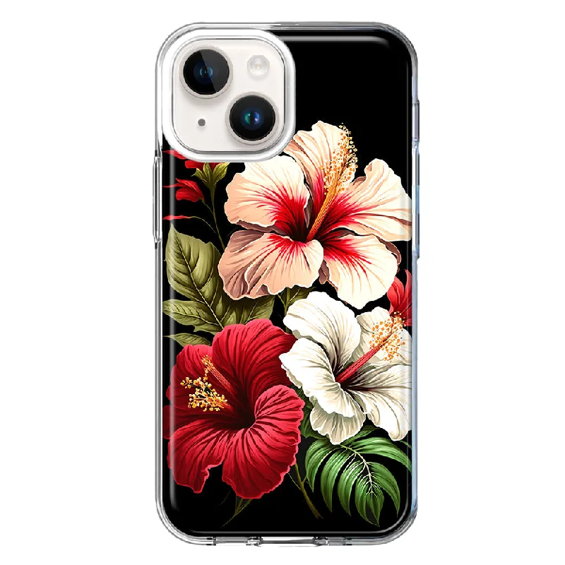 For Apple iPhone 15 Plus Pink Red Hibiscus Wild Flowers Floral Case Cover