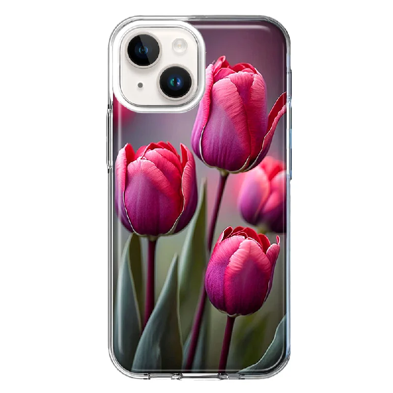 For Apple iPhone 15 Plus Pink Tulip Flowers Floral Case Cover