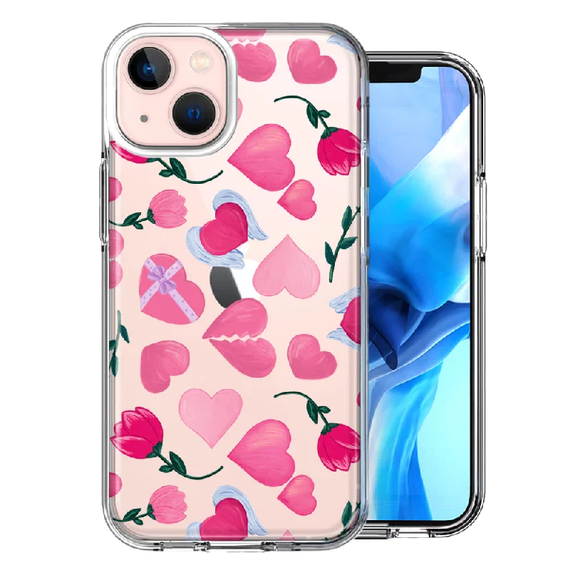 For Apple iPhone 15 Plus Pretty Valentines Day Hearts Chocolate Candy Angel Flowers Case Cover