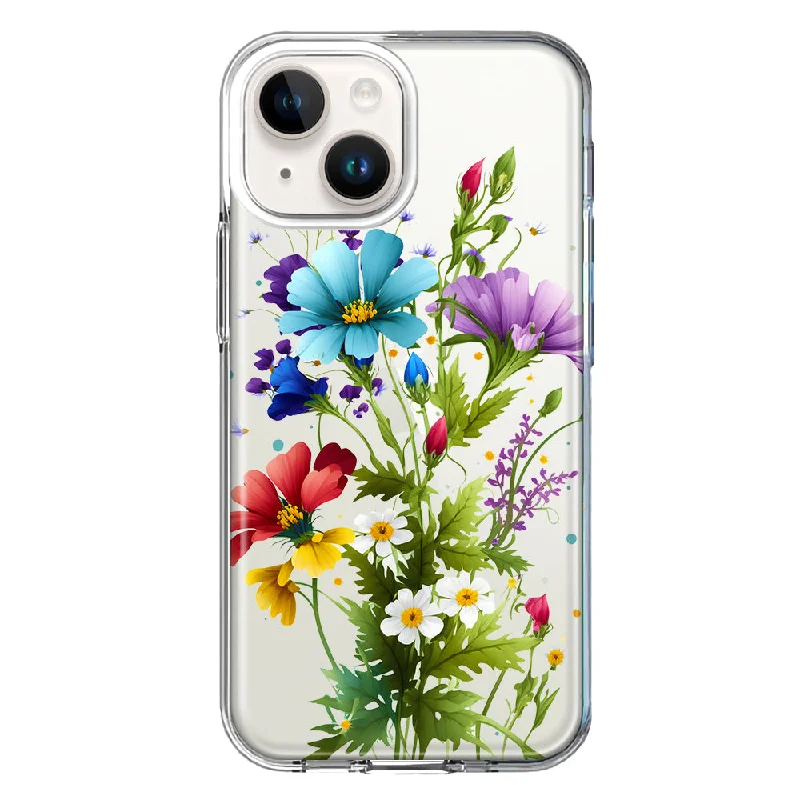 For Apple iPhone 15 Plus Purple Yellow Red Spring Flowers Floral Case Cover