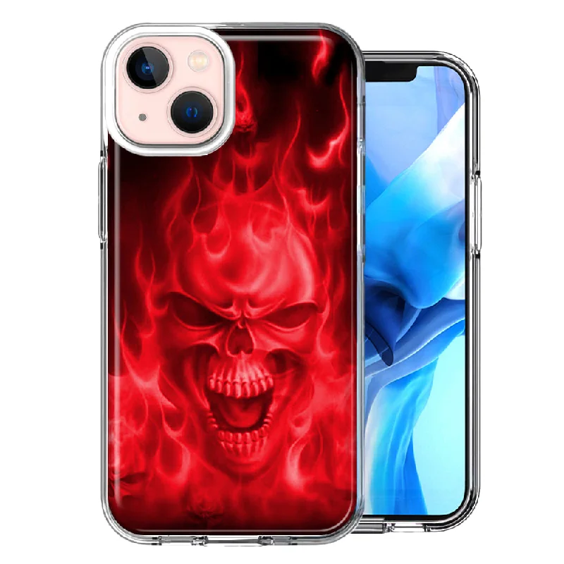 For Apple iPhone 15 Plus Red Flaming Skull Case Cover