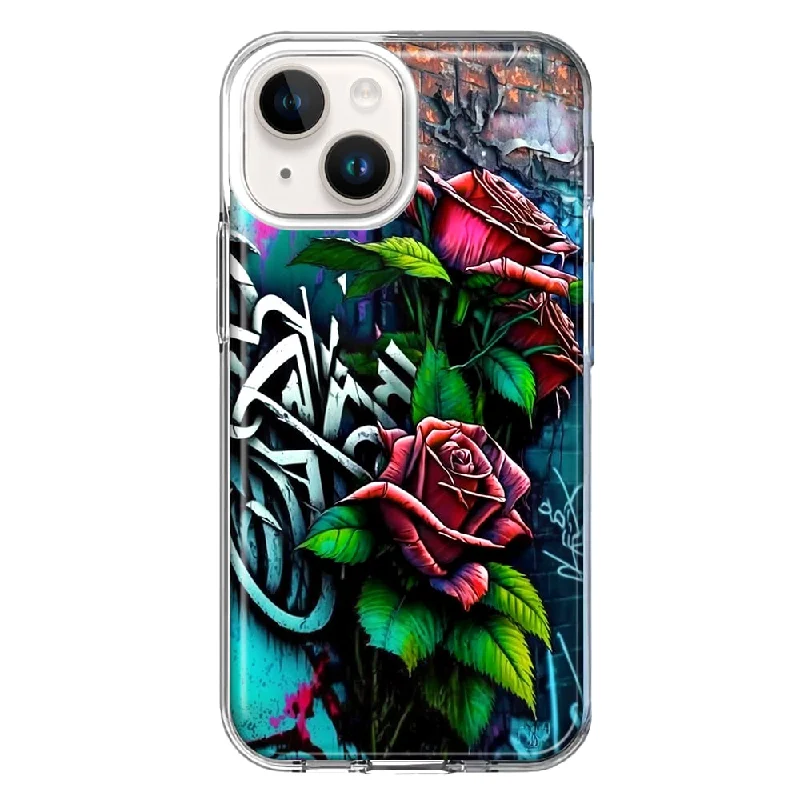 For Apple iPhone 15 Plus Red Roses Graffiti Painting Art Case Cover