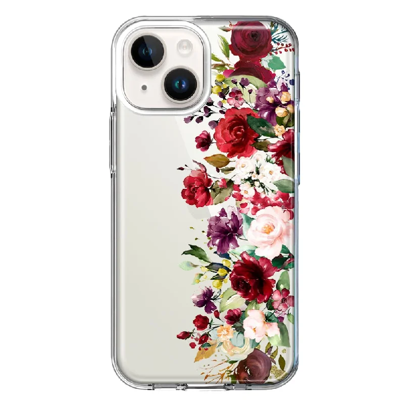 For Apple iPhone 15 Plus Red Summer Watercolor Floral Bouquets Ruby Flowers Case Cover