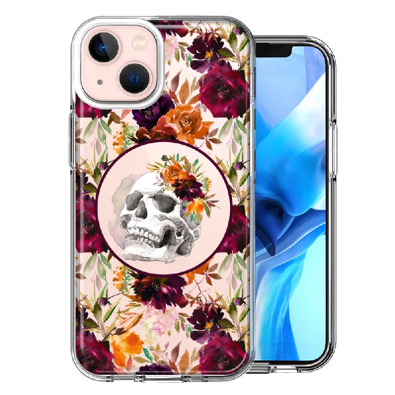 For Apple iPhone 15 Plus Romance Is Dead Valentines Day Halloween Skull Floral Autumn Flowers Case Cover