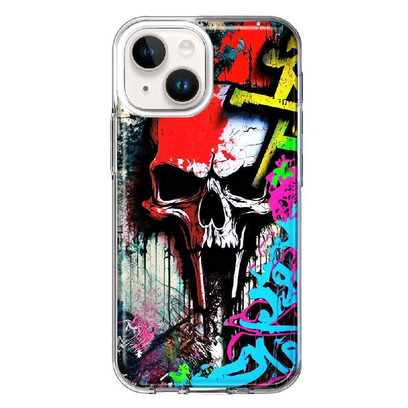 For Apple iPhone 15 Plus Skull Face Graffiti Painting Art Case Cover