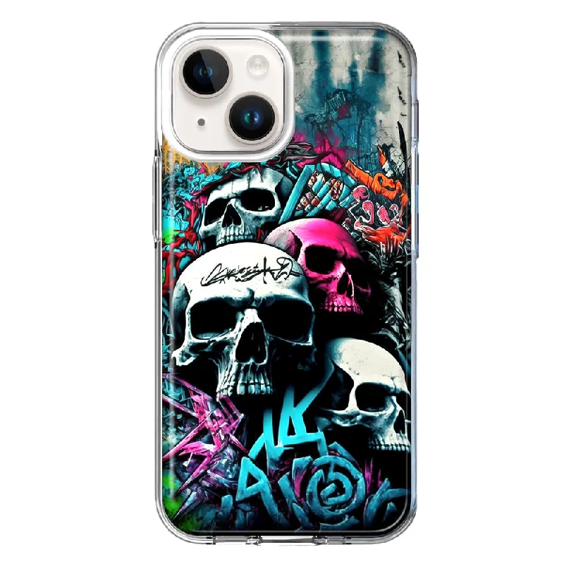 For Apple iPhone 15 Plus Skulls Graffiti Painting Art Case Cover