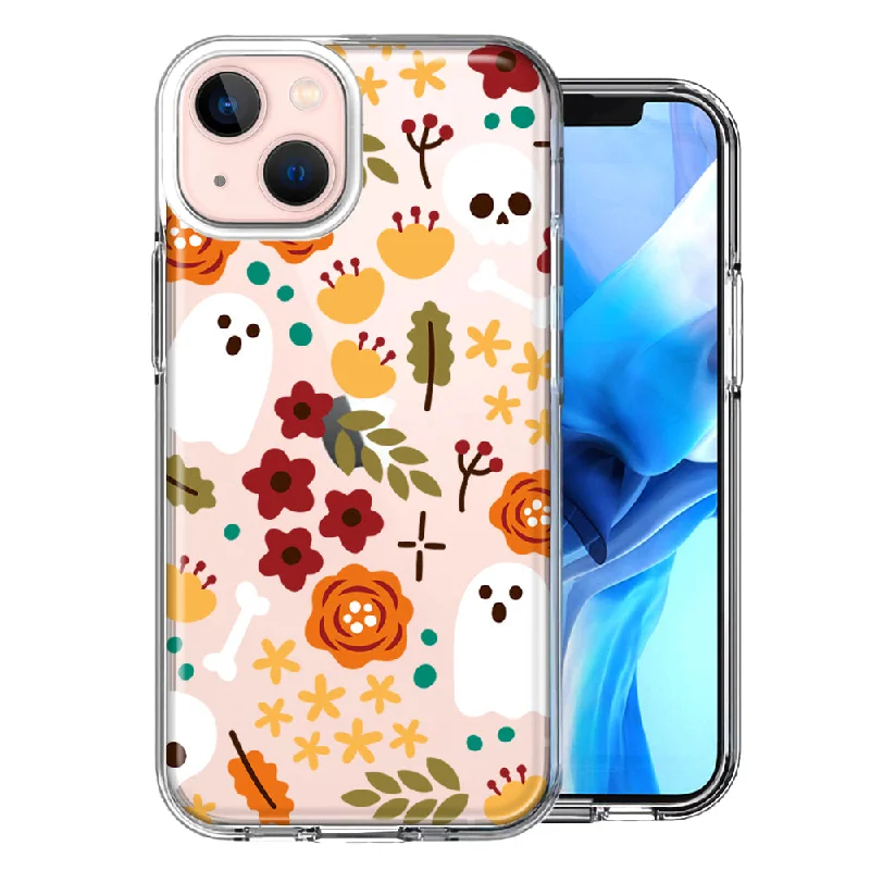 For Apple iPhone 15 Plus Spooky Season Fall Autumn Flowers Ghosts Skulls Halloween Case Cover