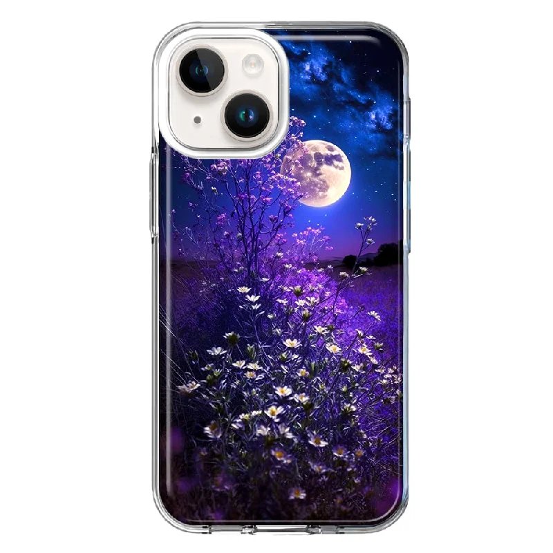 For Apple iPhone 15 Plus Spring Moon Night Lavender Flowers Floral Case Cover