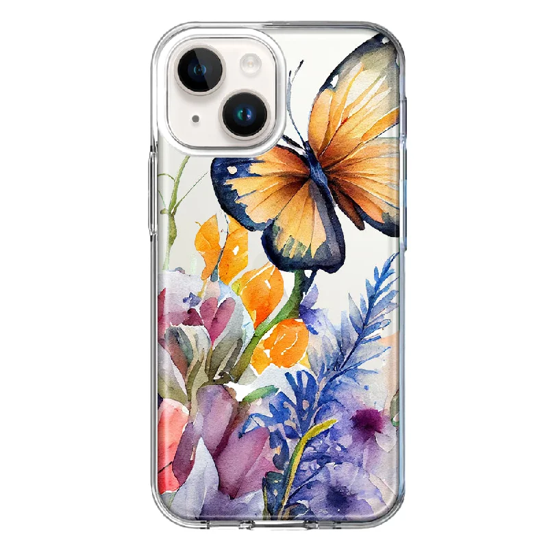 For Apple iPhone 15 Plus Spring Summer Flowers Butterfly Purple Blue Lilac Floral Case Cover