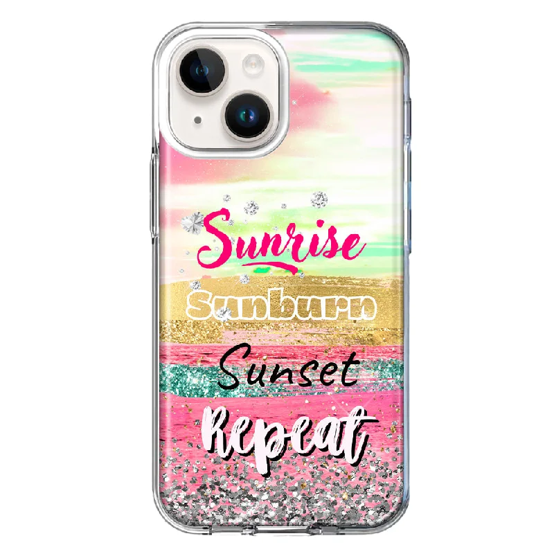 For Apple iPhone 15 Plus Summer Brush Strokes Sunrise Sunburn Sunset Repeat Case Cover