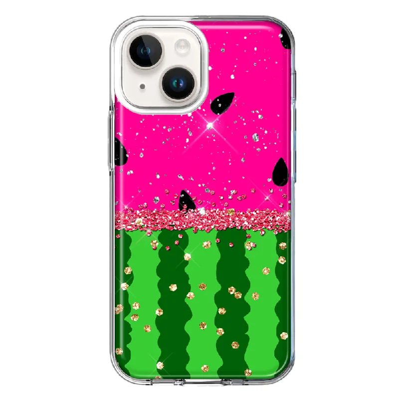 For Apple iPhone 15 Plus Summer Watermelon Sugar Vacation Tropical Fruit Pink Green Case Cover