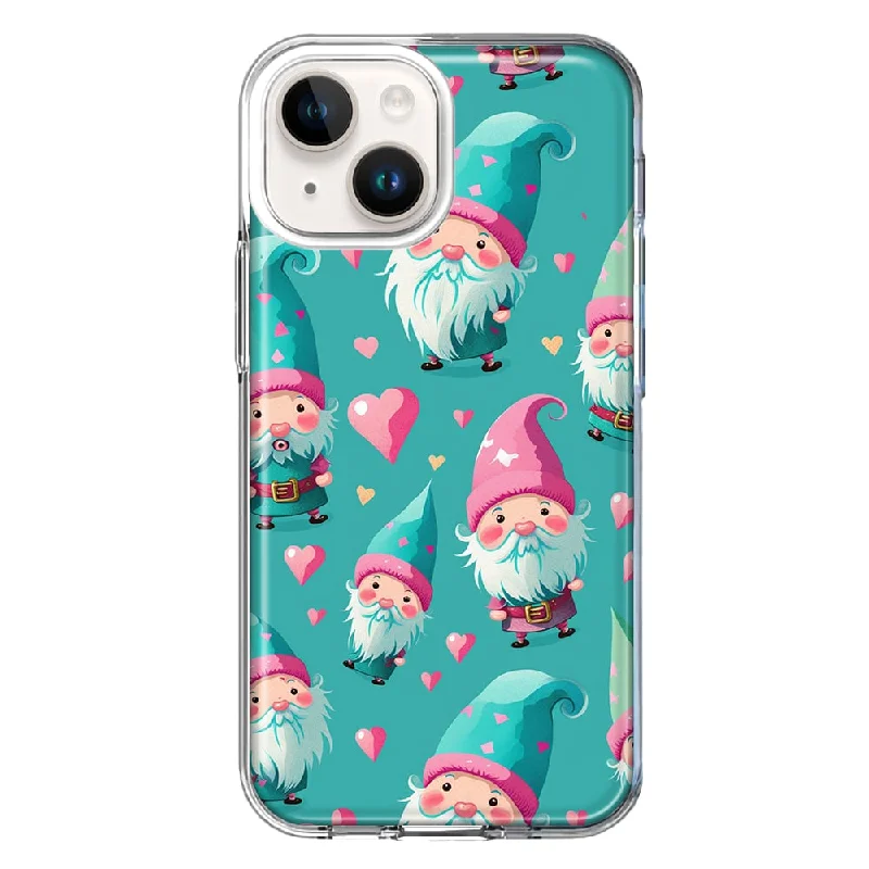 For Apple iPhone 15 Plus Turquoise Pink Hearts Gnomes Case Cover