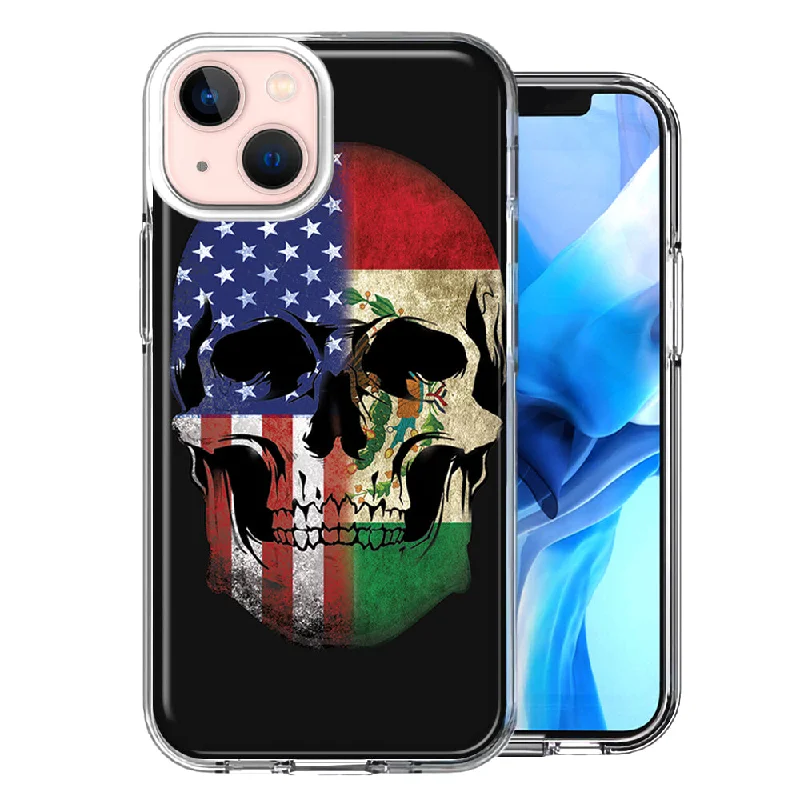 For Apple iPhone 15 Plus US Mexico Flag Skull Case Cover