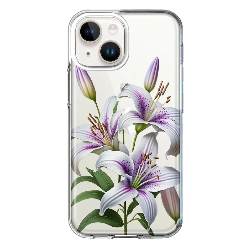 For Apple iPhone 15 Plus White Lavender Lily Purple Flowers Floral Case Cover