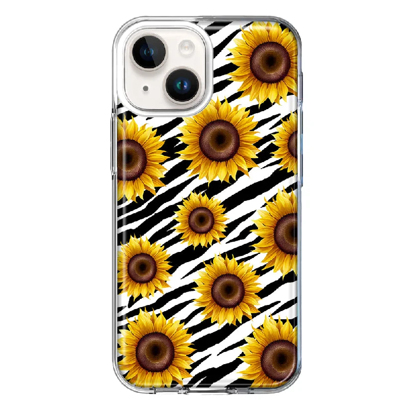 For Apple iPhone 15 Plus White Zebra Sunflowers Polkadots Case Cover