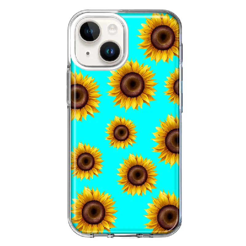 For Apple iPhone 15 Plus Yellow Sunflowers Polkadot on Turquoise Teal Case Cover