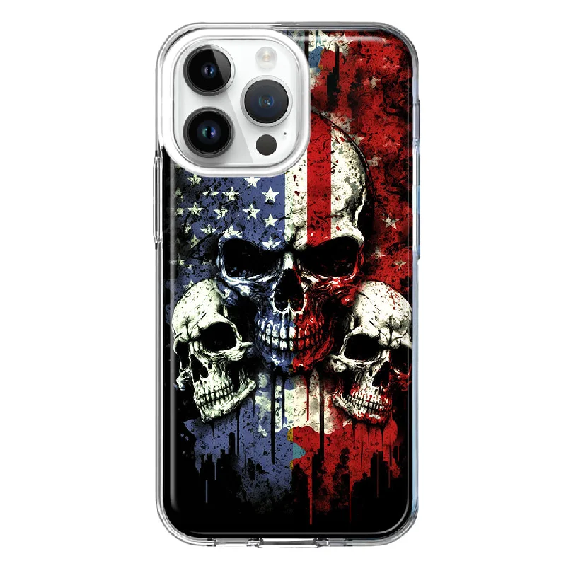 For Apple iPhone 15 Pro American USA Flag Skulls Blue Red Double Layer Phone Case Cover