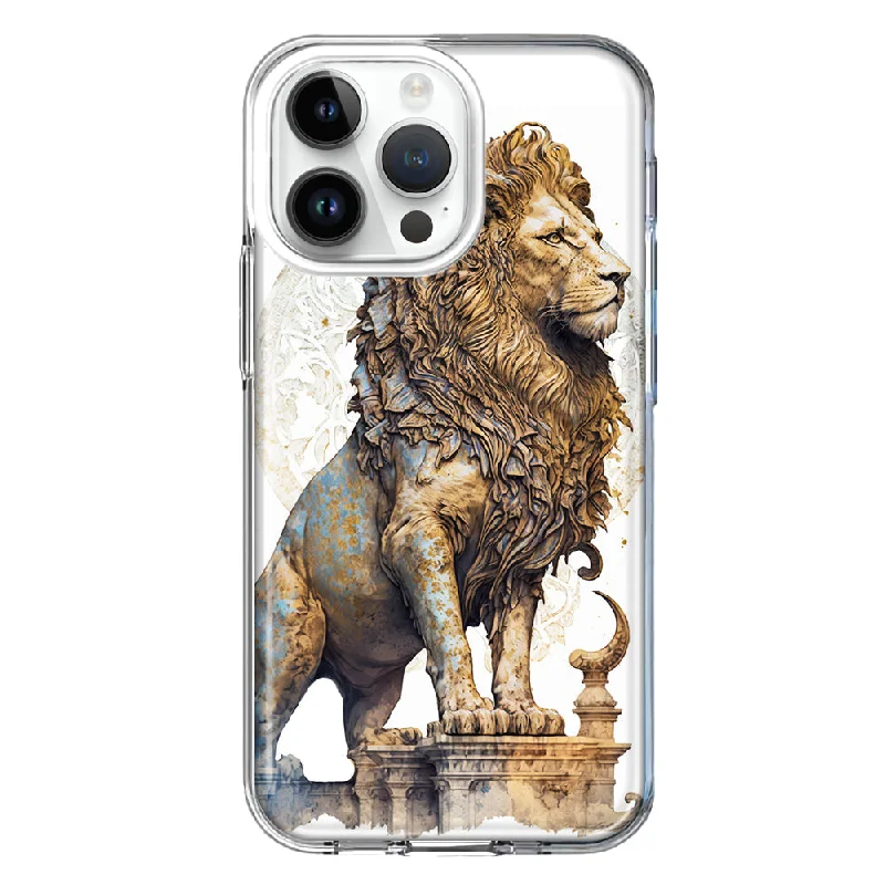 For Apple iPhone 15 Pro Ancient Lion Sculpture Hybrid Protective Phone Case Cover