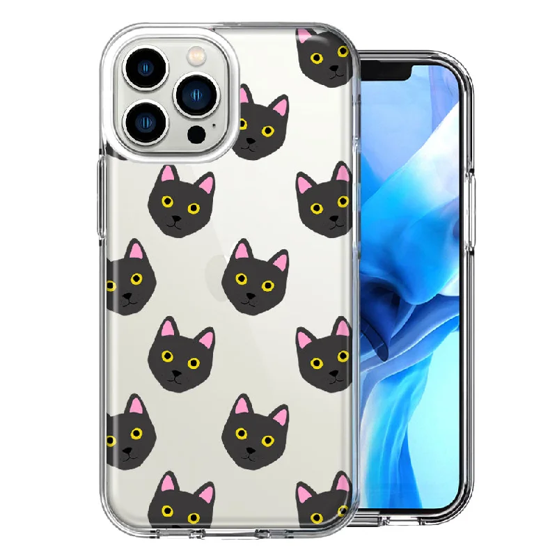 For Apple iPhone 15 Pro Black Cats Polkadots Design Double Layer Phone Case Cover