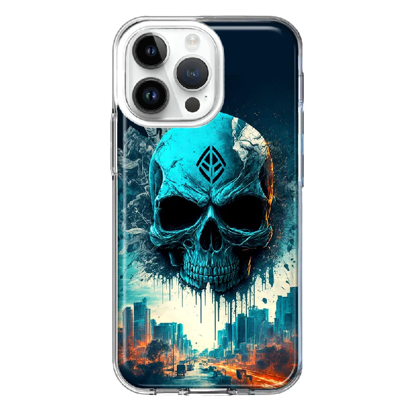 For Apple iPhone 15 Pro Blue Apocalypse Cyberpunk Skull Feather Double Layer Phone Case Cover