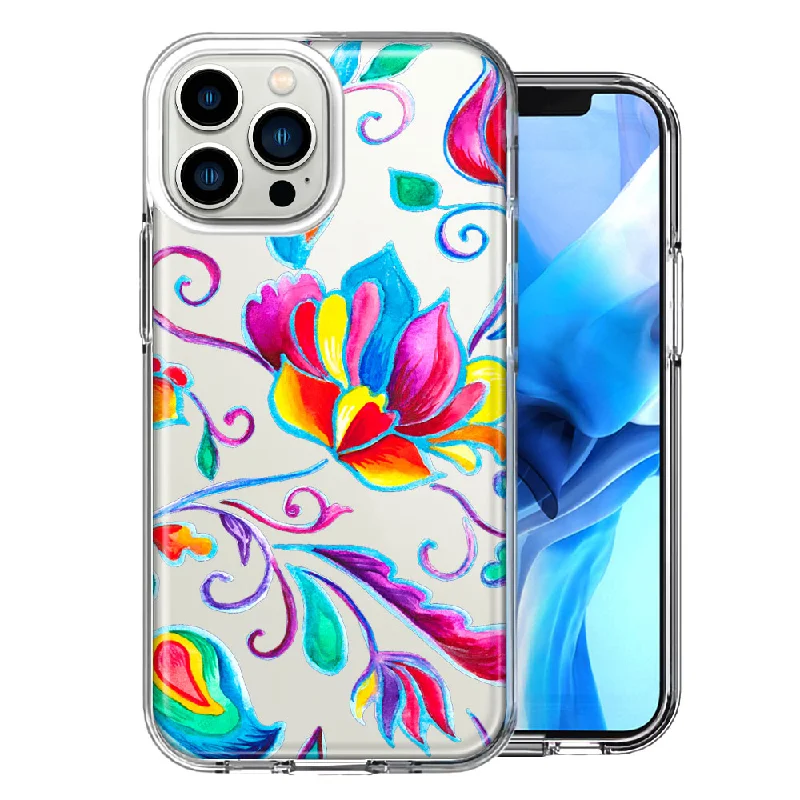 For Apple iPhone 15 Pro Bright Colors Rainbow Water Lilly Floral Design Double Layer Phone Case Cover