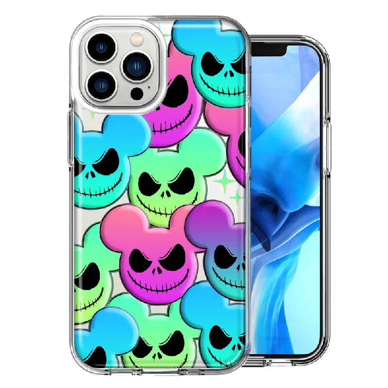 For Apple iPhone 15 Pro Bright Rainbow Nightmare Skulls Spooky Season Halloween Design Double Layer Phone Case Cover