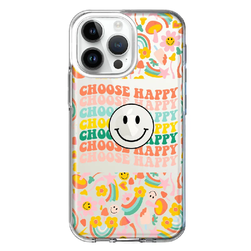 For Apple iPhone 15 Pro Choose Happy Smiley Face Retro Vintage Groovy 70s Style Design Hybrid Protective Phone Case Cover