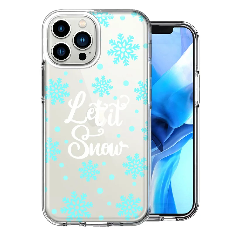 For Apple iPhone 15 Pro Christmas Holiday Let It Snow Winter Blue Snowflakes Design Double Layer Phone Case Cover