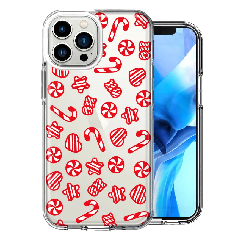 For Apple iPhone 15 Pro Christmas Winter Red White Peppermint Candies Swirls Candycanes Design Double Layer Phone Case Cover