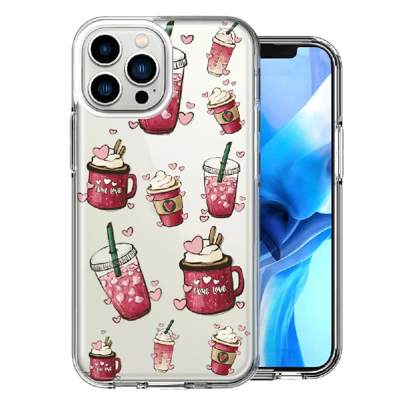 For Apple iPhone 15 Pro Coffee Lover Valentine's Hearts Pink Drink Latte Design Double Layer Phone Case Cover