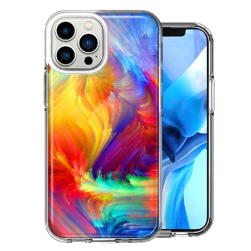 For Apple iPhone 15 Pro Colorful Feather Paint Double Layer Phone Case Cover