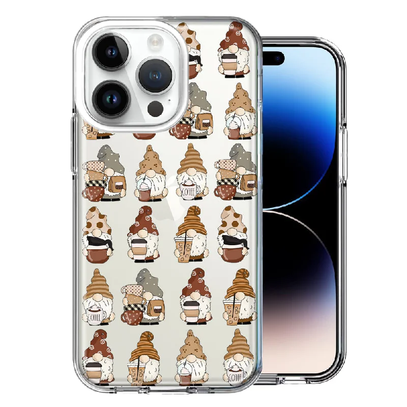 For Apple iPhone 15 Pro Cute Morning Coffee Lovers Gnomes Characters Drip Iced Latte Americano Espresso Brown Double Layer Phone Case Cover