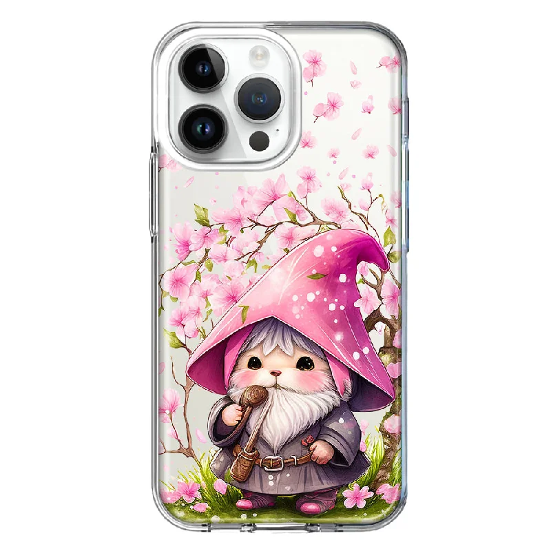 For Apple iPhone 15 Pro Cute Pink Cherry Blossom Gnome Spring Floral Flowers Double Layer Phone Case Cover