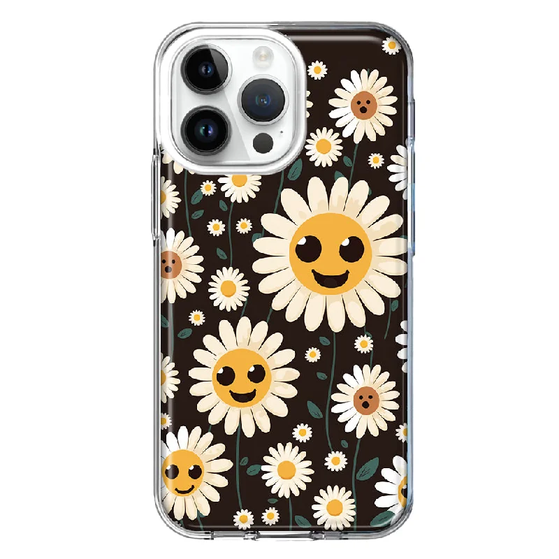 For Apple iPhone 15 Pro Cute Smiley Face White Daisies Double Layer Phone Case Cover