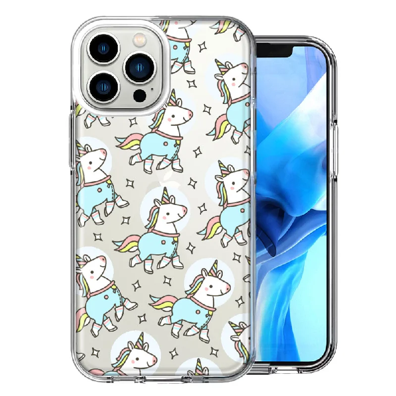 For Apple iPhone 15 Pro Cute Space Unicorns Design Double Layer Phone Case Cover